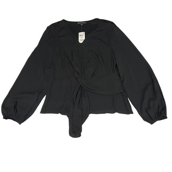 Inc International Concepts Blouse V Neck Black Draped Front Women Size Large - Picture 6 of 15